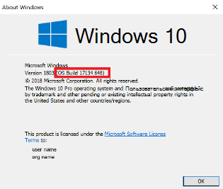 Изображение диалогового окна версии Windows 10