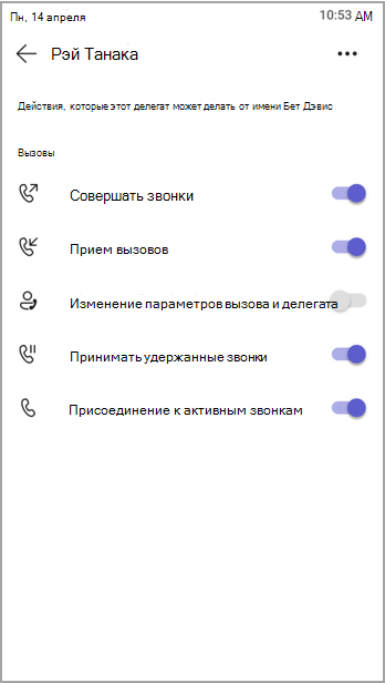 Просмотр разрешений для делегатов.