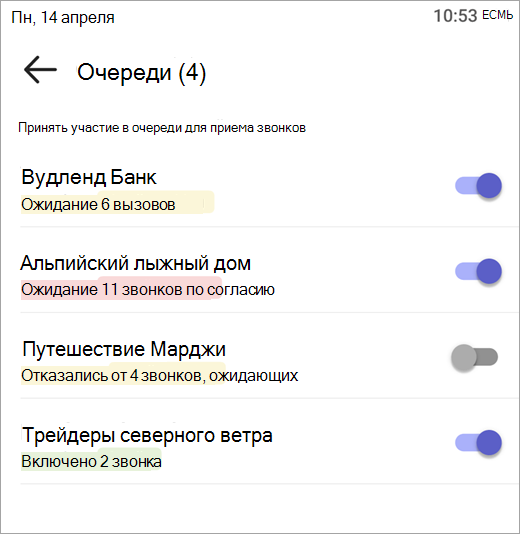 Снимок экрана, показывающий, как отказаться от очередей звонков и выйти из нее