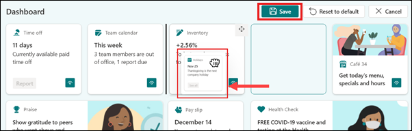 Screenshot demonstrating moving a dashboard card on Connections desktop.