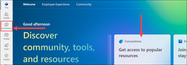 Screenshot of the Connections icon highlighted on the Viva Suite home site.