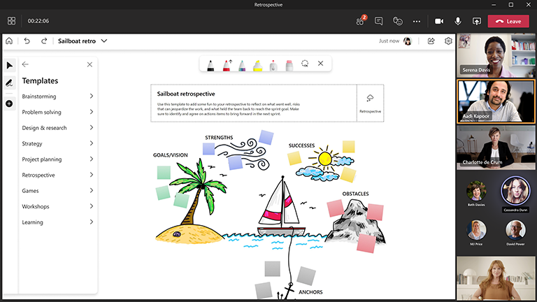 Шаблон ретроспективы в приложении Whiteboard