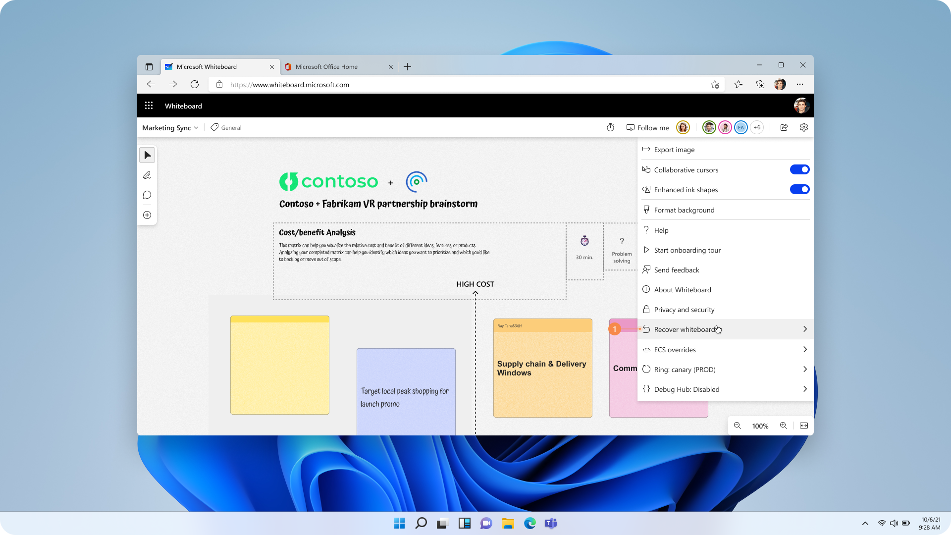 Поток восстановления доступен в разделе Параметры
