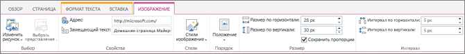 Снимок экрана: раздел ленты SharePoint Online с выбранной вкладкой 