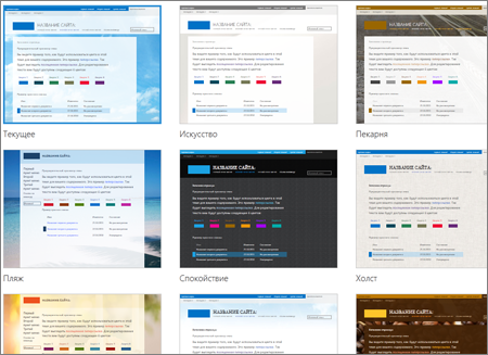 Страница SharePoint Online, на которой видны изображения шаблонов сайта