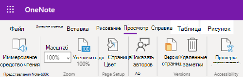 Элементы управления Масштаб в приложении OneNote для Интернета.