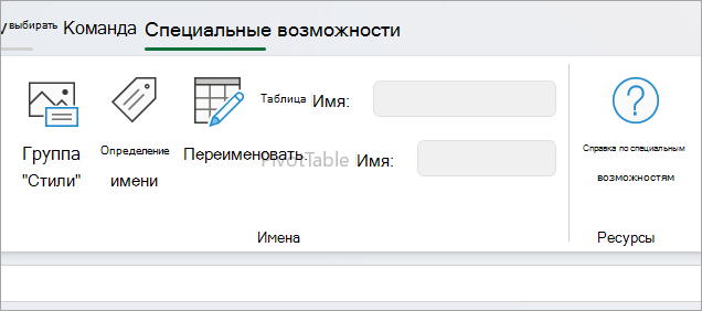 панель специальных возможностей