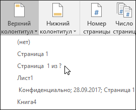Встроенные параметры колонтитула & нижнего колонтитула