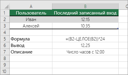 Пример: преобразование часов из стандартного формата времени в десятичное число