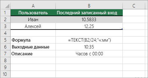 Пример: преобразование часов из десятичного числа в стандартное время