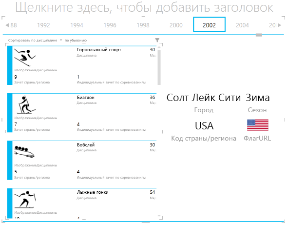 Взаимодействие с мозаикой в Power View