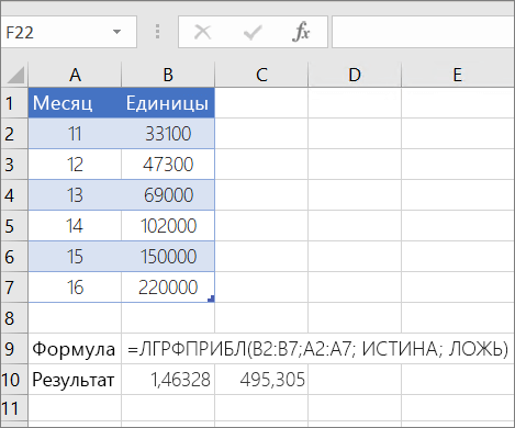 Пример 1. Функция LOGEST