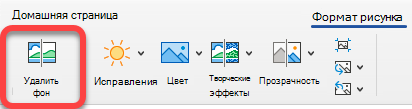 Параметр Удалить рисунок находится на вкладке Формат рисунка в приложениях Office.