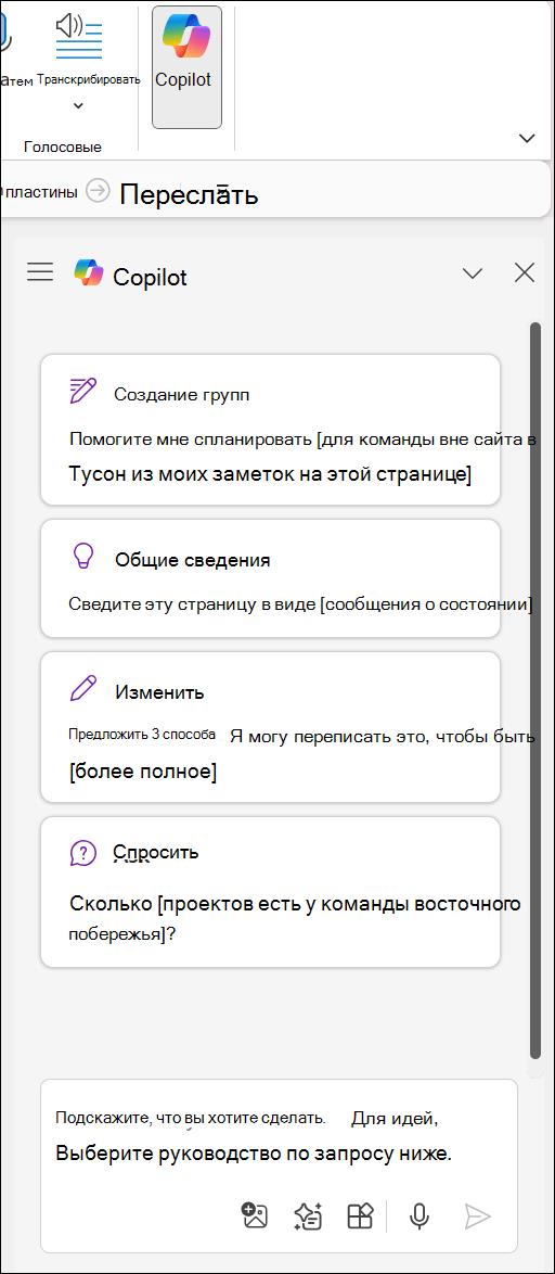 Доступ к Copilot в OneNote Button