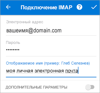 Введите пароль и необходимые параметры сервера.