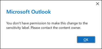 Ошибка разрешения при применении метки конфиденциальности в Outlook