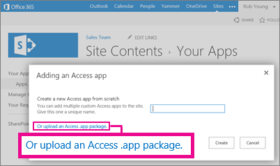 Отправка пакета веб-приложения Access на странице добавления приложения на сайт SharePoint