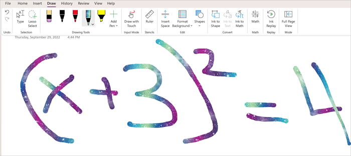 снимок экрана: рукописное уравнение в OneNote