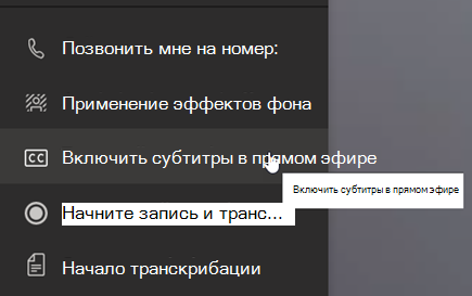 Снимок экрана: параметр Включить субтитры в меню 