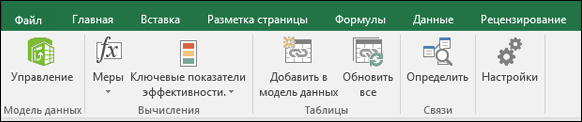 Меню Power Pivot на ленте Excel