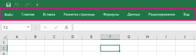 На ленте отображаются только вкладки.