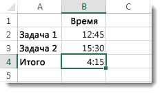 Суммируемое время, которое составляет более 24 часов, общий результат 4:15
