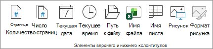 Снимок экрана, на котором показаны элементы верхнего и нижнего колонтитулов.