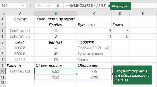 Функция МУМНОЖ — пример 2