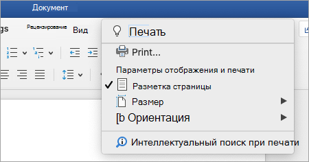 Снимок экрана меню помощника