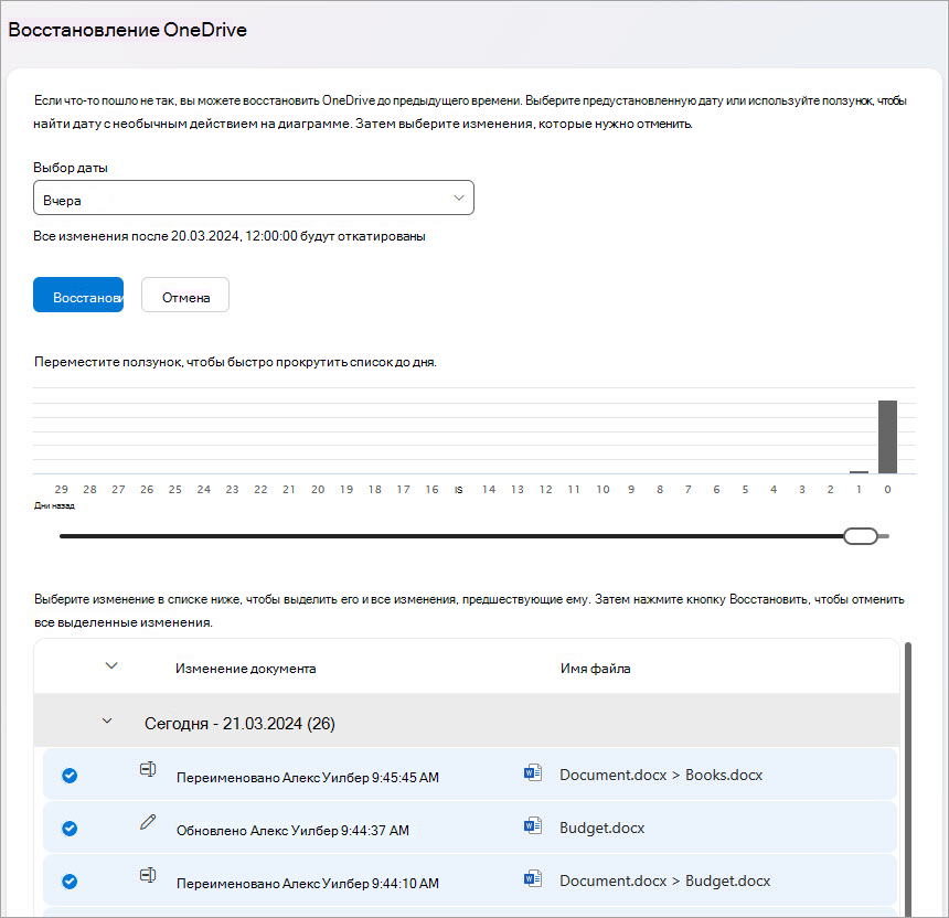 Восстановите действия с файлами OneDrive.