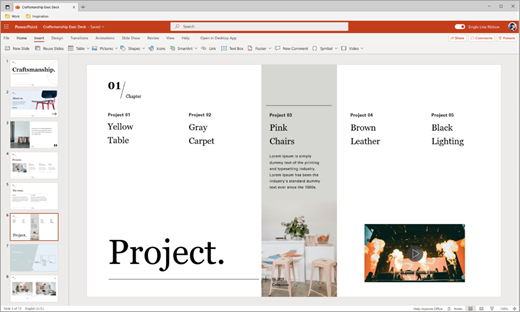 Вставка видео из PowerPoint Web: три снимка экрана