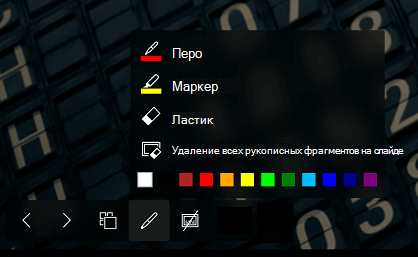 Панель инструментов слайд-шоу с расширенным меню рукописного ввода