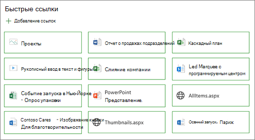 Расположение кнопок быстрых ссылок