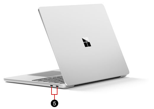 Ноутбук Surface 13-дюймовый с помеченными портами.