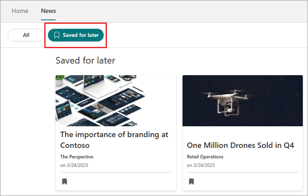 Screenshot of the saved for later tab.