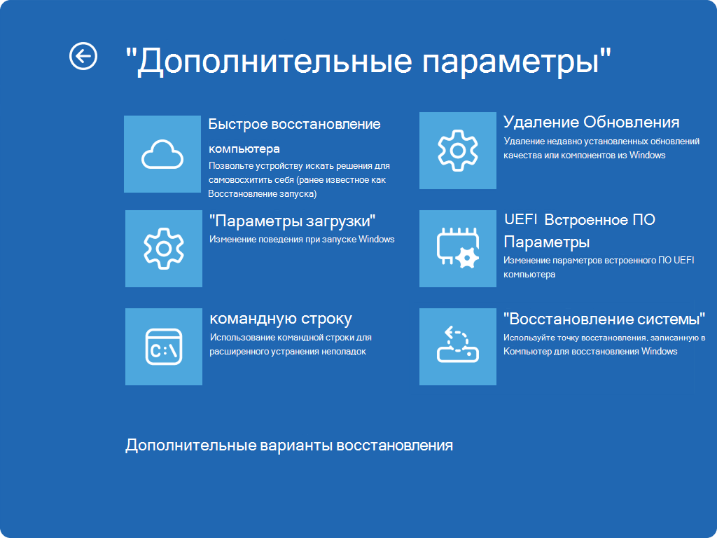 Снимок экрана: Windows RE с дополнительными параметрами и новой записью QMR.