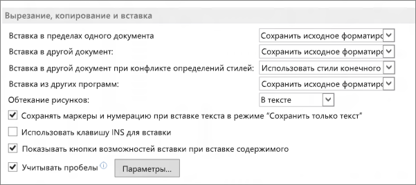 Word 2013 cut, copy, and paste options