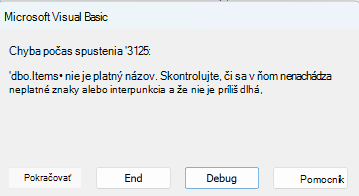 Chyba tabuliek accessového servera