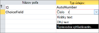 Vytvorenie poľa výberu