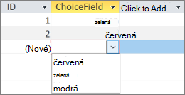 Zobrazenie zoznamu možností pre používateľa