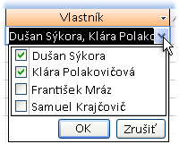 Rozbaľovací zoznam začiarkavacieho políčka v otvorenom stave.