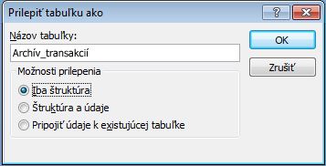 Prilepiť tabuľku ako