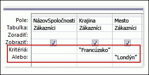 Dotaz s kritériom z rôznych polí, v rámci ktorých musí byť splnená aspoň jedna podmienka
