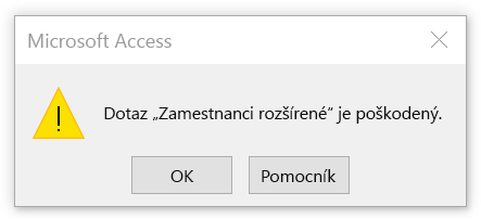 Chyba označujúca poškodenie dotazu