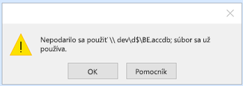 Cesta k súboru database.accdb sa nedá použiť. Súbor sa už používa.