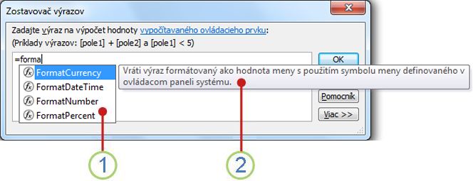 Rozbaľovací zoznam funkcie IntelliSense a rýchly tip.