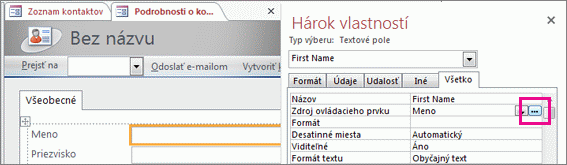 Tlačidlo Zostaviť na hárku vlastností.