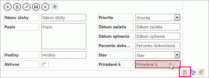 Tlačidlo Údaje vedľa ovládacieho prvku Automatické dokončovanie.