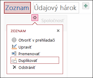 Settings menu with Open in browser, Edit, Rename, Duplicate, and Delete