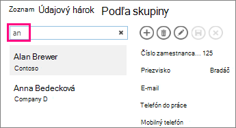 Použitie vyhľadávacieho poľa v zobrazení zoznamu